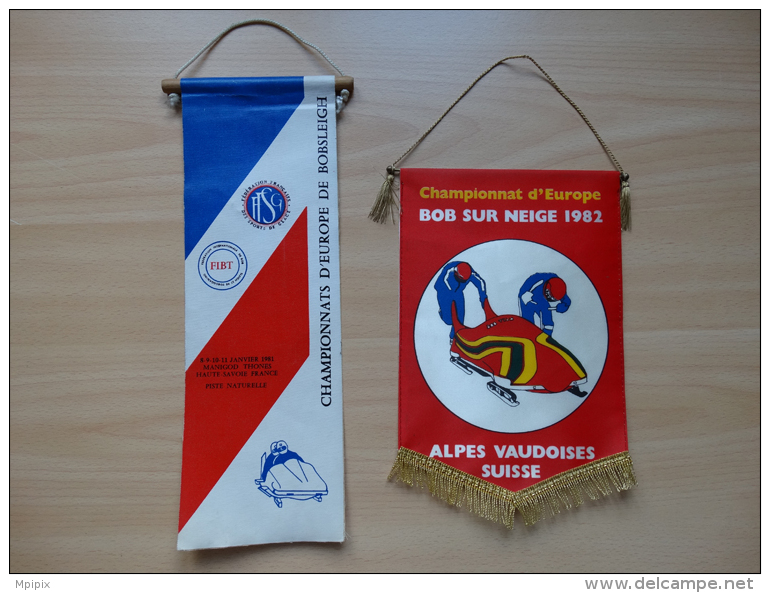 Broche Championnat Monde Bobsleigh Alpe Huez 1967 Et 2 Fanions Championnat Europe Suisse 1981 1982 - Winter Sports