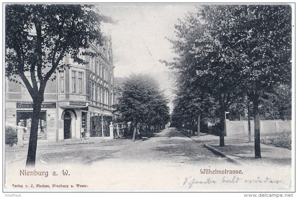 NIENBURG An Der Weser Wihelmstrasse Belebt Chocoladen & Biscuits Filiale Drogerie 10.11.1905 Gelaufen - Nienburg