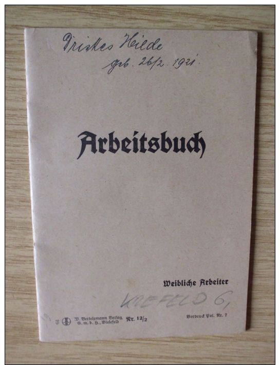 1935, ARBEITSBUCH Von KREFELD, LAGERLEHRMÄDCHEN - Documenti Storici