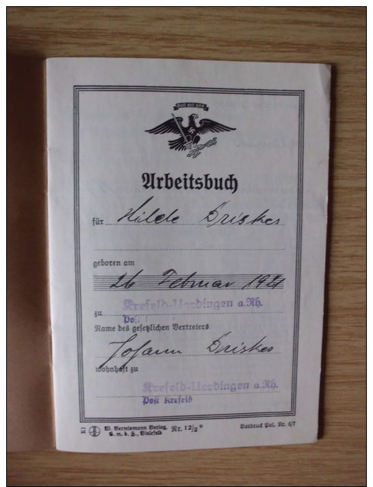 1935, ARBEITSBUCH Von KREFELD, LAGERLEHRMÄDCHEN - Documenti Storici