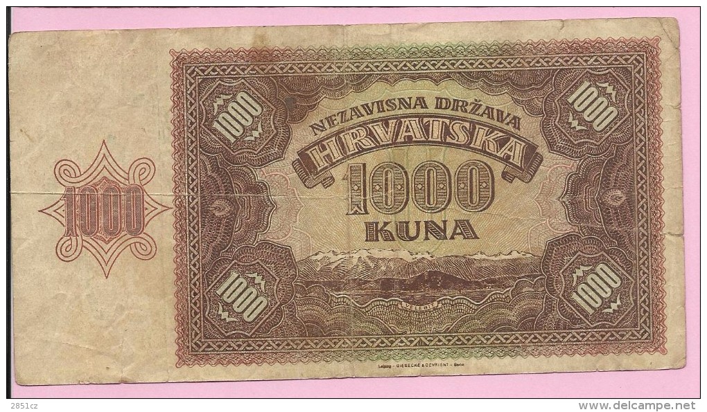 Banknotes - 1000 Kuna, 1941., NDH ( Independent State Of Croatia) - Croatia