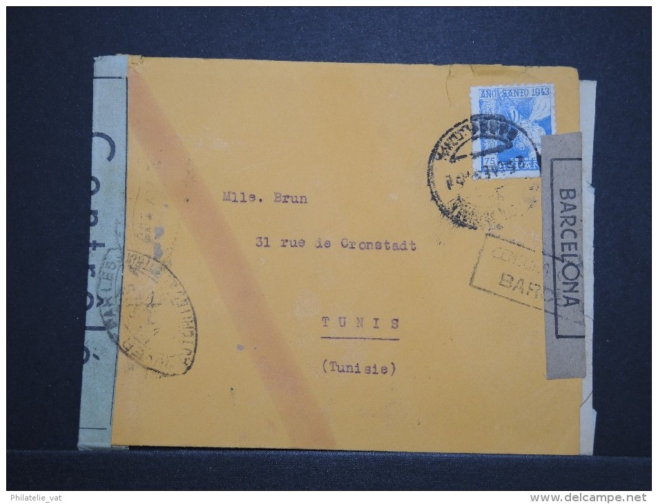 ESPAGNE - Enveloppe Pour La Tunisie En 1943 Avec Censure Postal - A Voir - Lot P14211 - Bolli Di Censura Nazionalista