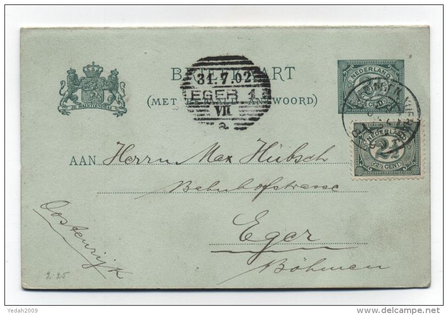 Netherlands/Germany UPRATED POSTAL CARD WITH REPLY SIDE 1902 - Brieven En Documenten