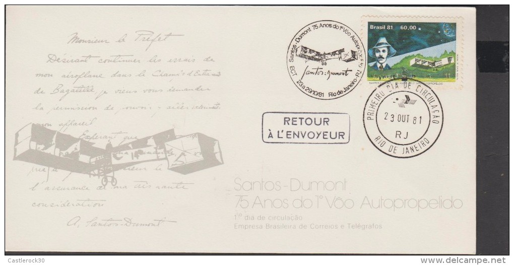 O) 1981 BRAZIL, INVENTOR PLANE  - AN ENGINEER SANTOS DUMONT, AIRPLANE 14-BIS FDC XF - FDC