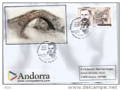 Ramon D'Areny (Pont Saint Antoine à La Massana). Lettre FDC Andorre 2015 Adressée En Espagne. - Storia Postale