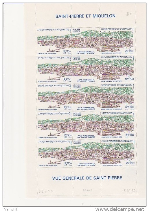 ST PIERRE ET MIQUELON - FEUILLE DE 5 TRIPTYQUES NEUVE  N° 530 A -VUE GENERALE DE ST PIERRE  COTE : 46 € - Unused Stamps