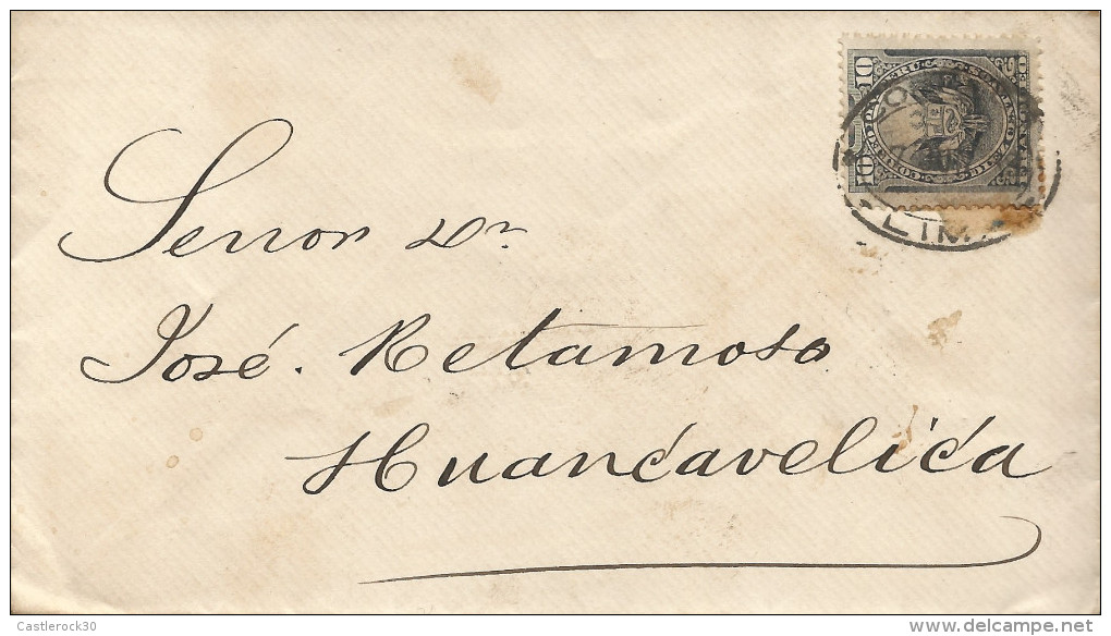 G)1889 PERU, CIRCULAR LIMA CANC., COAT OF ARMS, CIRCULATED COVER TO HUANCAVELICA, XF - Pérou