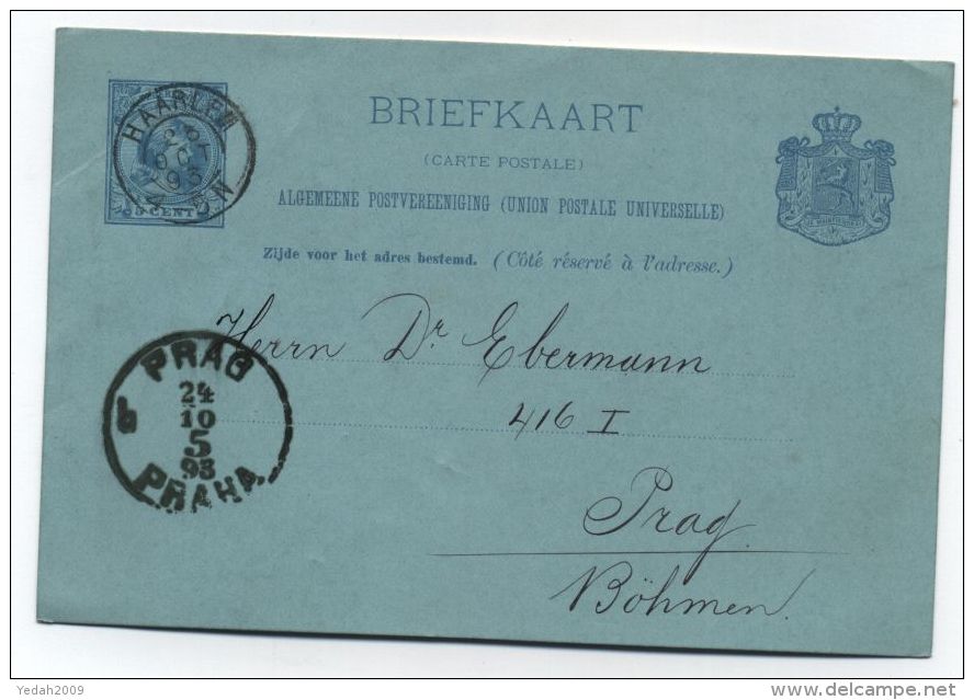 Netherlands/Czechoslovakia POSTAL CARD 1893 - Brieven En Documenten