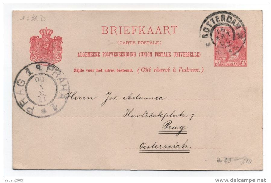 Netherlands/Czechoslovakia POSTAL CARD 1900 - Brieven En Documenten