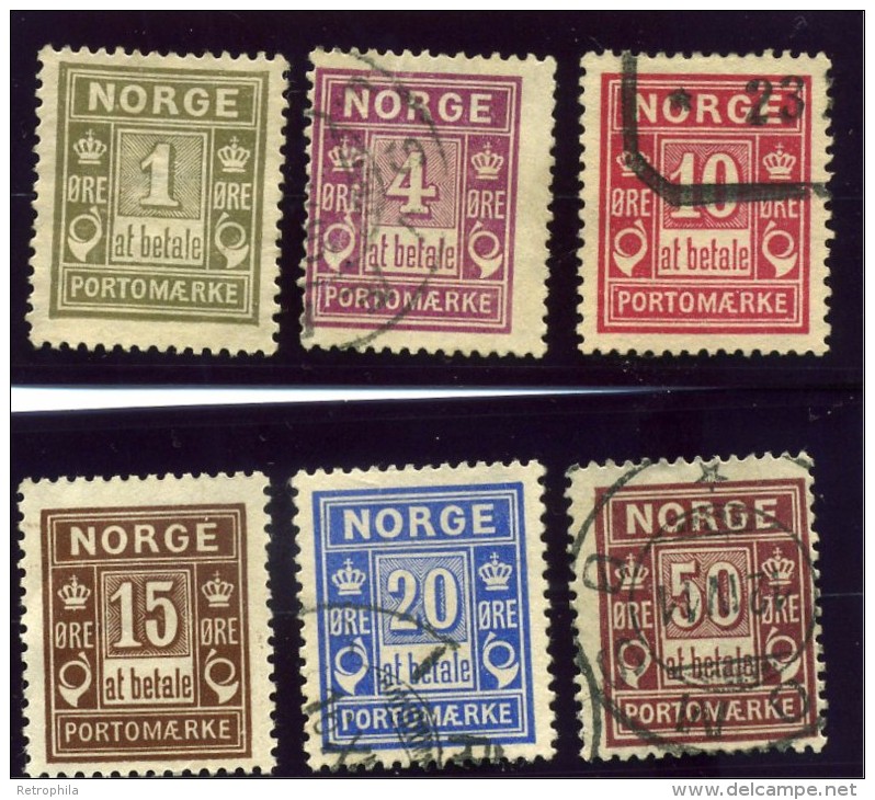 NORVEGE - NORGE - COLECTION D'ANCIENS 1889 &ndash; TIMBRES  TAXE Numéros 1 à 6 - 6 TIMBRES - Oblitérés