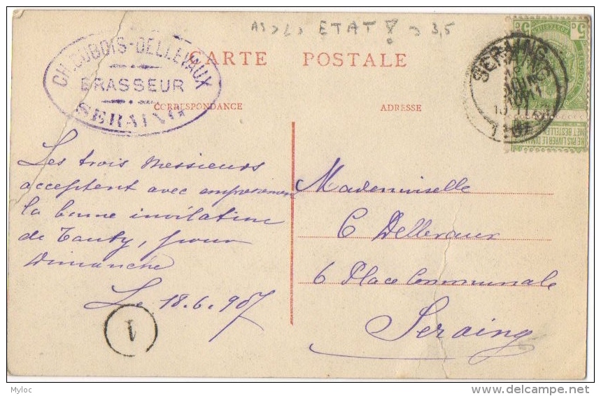 Val-St-Lambert. Les Cristalleries. Avenue Emma. Cachet Brasseur Dubois-Dellevaux à Seraing - Seraing