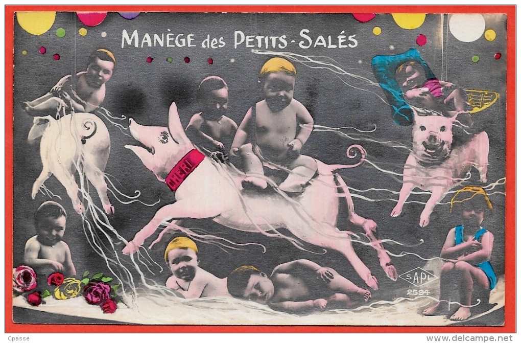 CPA Fantaisie Bébés Multiples "Manège Des Petits-Salés" (Cochons) Graines De Choux - Bebes