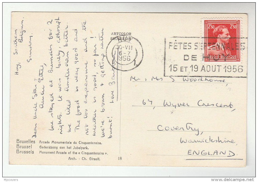 1956 BELGIUM Stamps COVER (postcard)  SLOGAN Pmk FETES SEPTENNALES DE HUY - Covers & Documents