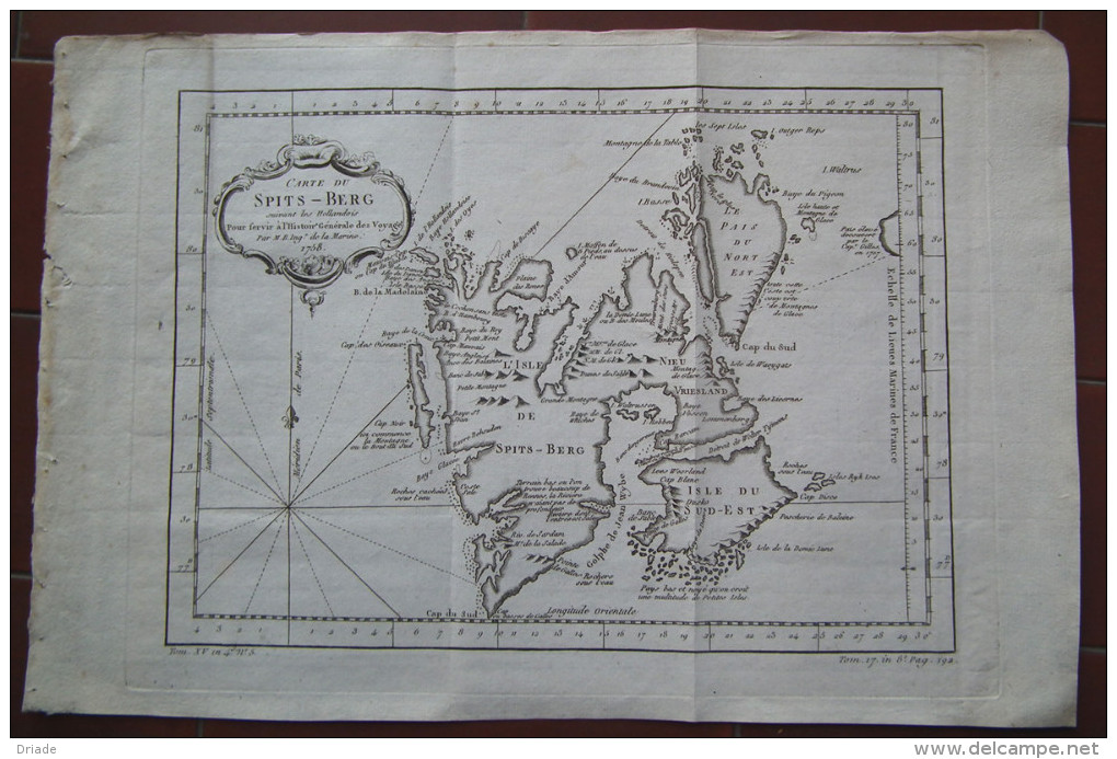 MAPPA CARTA GEOGRAFICA CARTE DU SPITS BERG SPITSBERGEN SVALBARD NORVEGIA ANNO 1758 - Carte Geographique