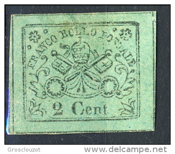 Stato Pontificio 1867, N. 13 C. 2 Verde Giallo MNG (nuovo Senza Gomma) Cat. &euro; 40 - Etats Pontificaux