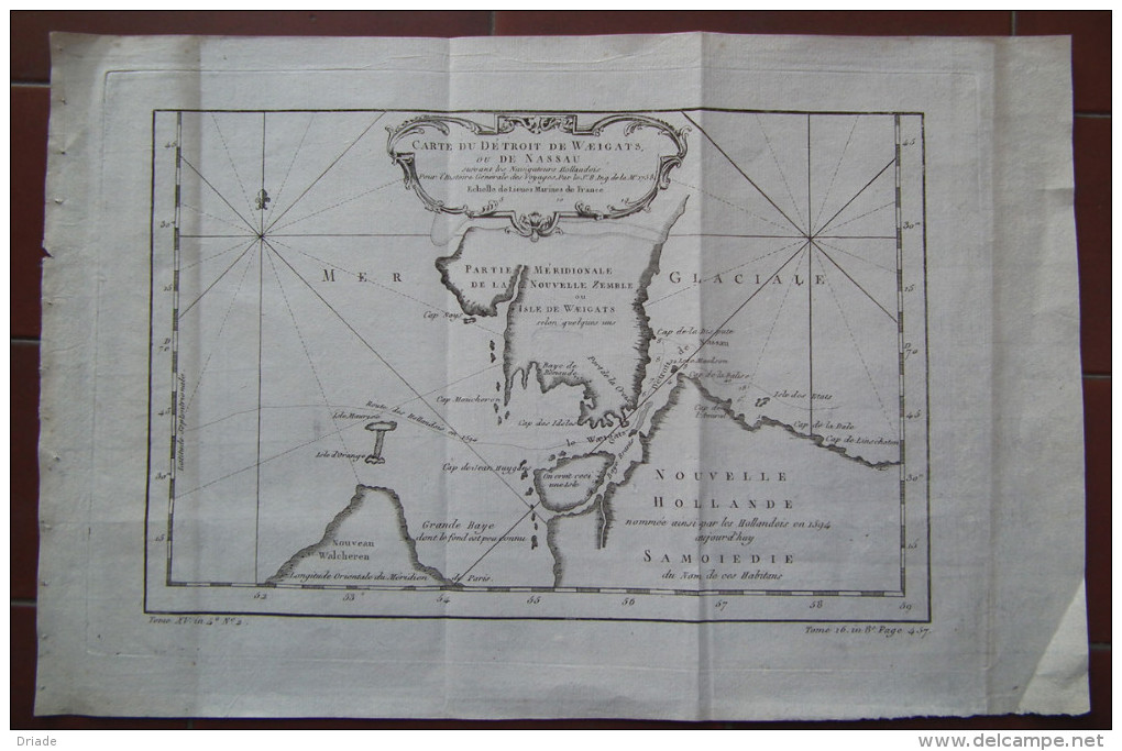 MAPPA CARTA GEOGRAFICA CARTE DU DETROIT DE WAEIGATS OU DE NASSAU NOUVELLE ZEMBLE SAMOIEDIE RUSSIA SIBERIA ANNO 1757 - Carte Geographique