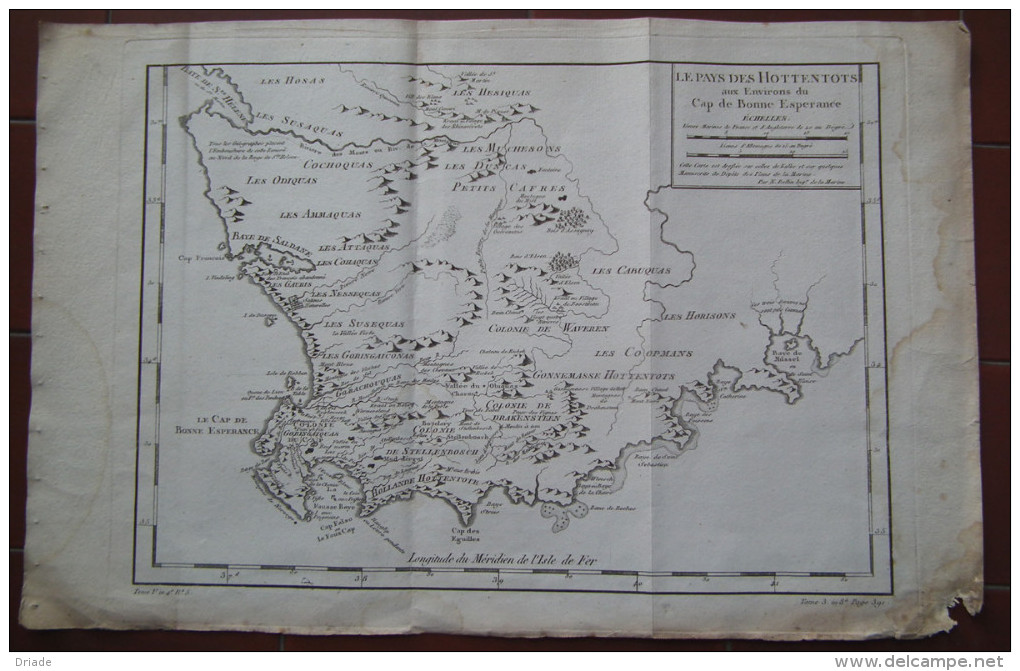 MAPPA CARTA GEOGRAFICA CARTE LE PAYS DES HOTTENTOTS CAP DE BONNE ESPERANCE CAPO DI BUONA SPERANZA SUDAFRICA ANNO 1757 - Carte Geographique