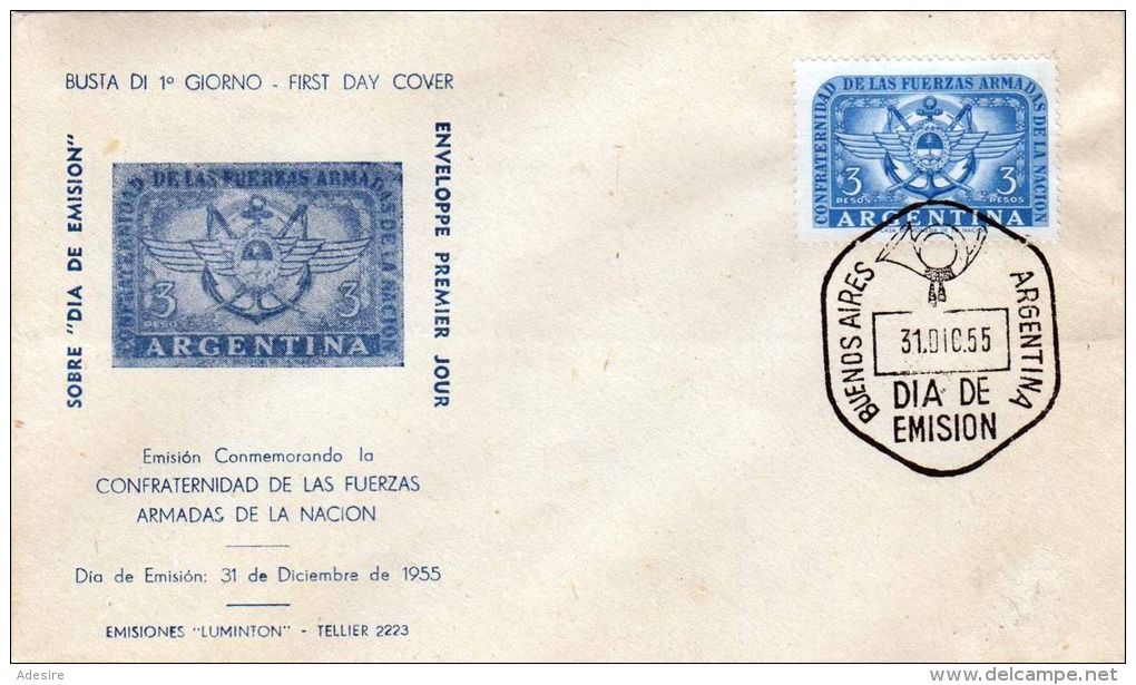ARGENTINA FDC 1955 - 3 Peso Auf First Day Cover - Briefe U. Dokumente