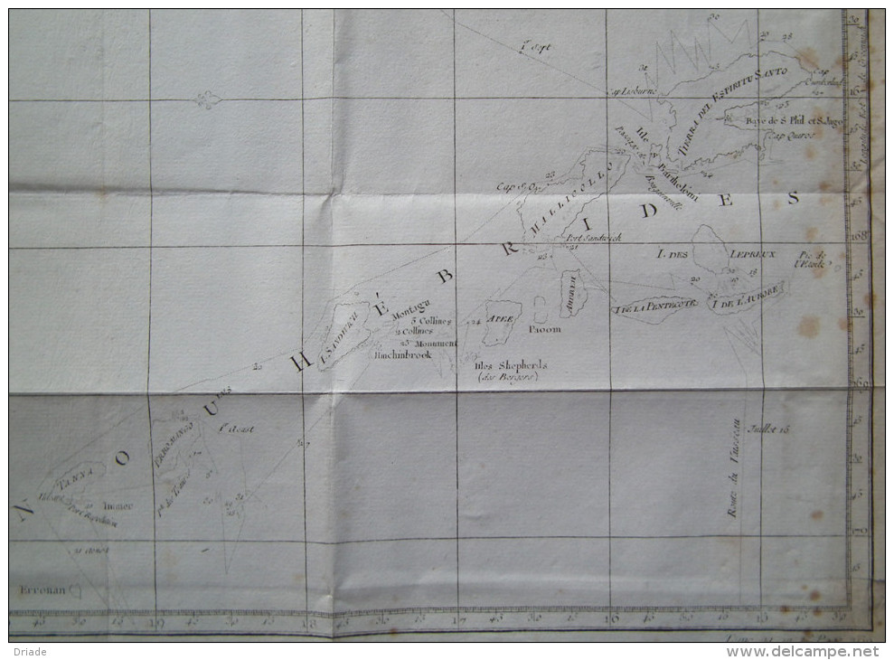 MAPPA CARTA GEOGRAFICA CARTE DES DECOUVERTES FAITES DANS LA MER PACIFIQUE CAPITAINE COOK ANNO 1774 HEBRIDES CALEDONIA - Carte Geographique