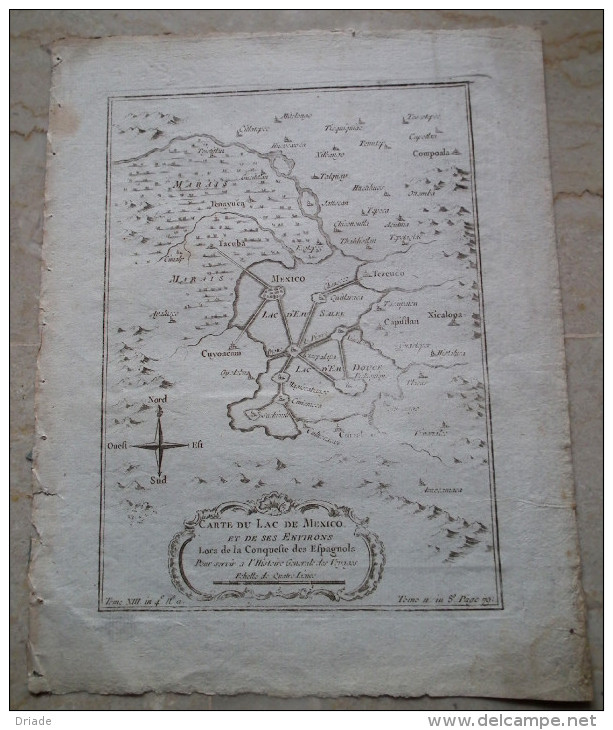 MAPPA CARTA GEOGRAFICA CARTE DE LAC DE MEXICO ET DE SES ENVIRONS LORS DE LA CONQUESTE DES ESPAGNOLS ANNO 1757 - Carte Geographique