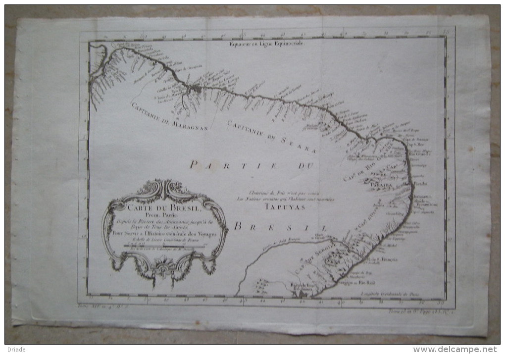 MAPPA CARTA GEOGRAFICA CARTE DU BRESIL BRASIL DEPUIS LA RIVIERE DES AMAZONES LA BAYE DE TOUS LES SAINTS ANNO 1757 - Carte Geographique