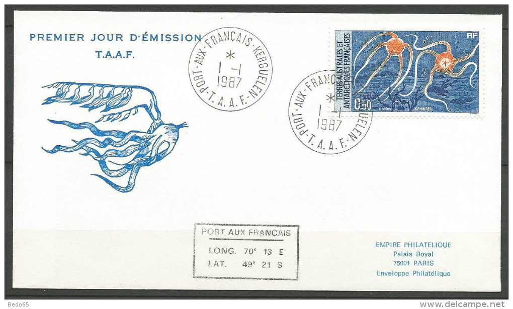 TAAF FDC 1987 OPHIURES  YVERT  N° 122 TTB - FDC