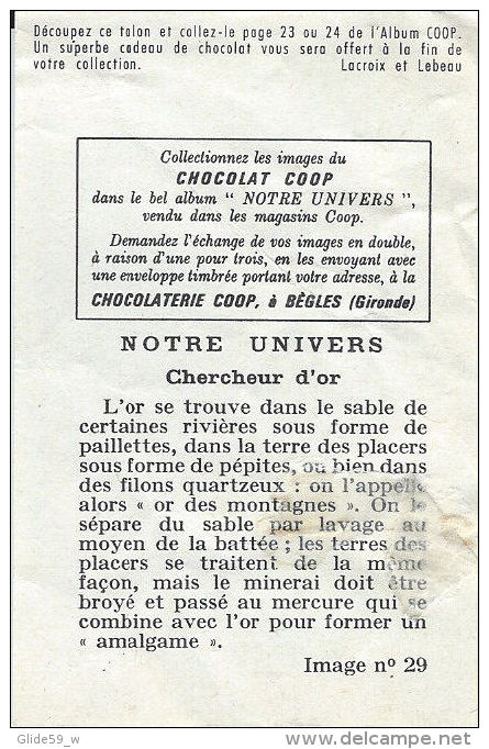 Chromo - Chocolat COOP - Notre Univers - N° 29 - Chercheur D'or - Autres & Non Classés