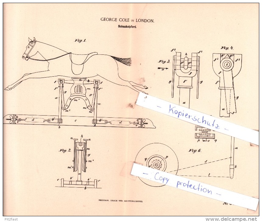 Original Patent - George Cole In London , 1889 , Schaukelpferd !!! - Toy Memorabilia