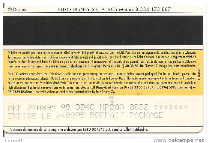 PASS--DISNEY-DISNEYLAND PARIS-1996-ROI LION ADULTE-Non Souligné-V° S049526-Vertical A Droite-TBE-RARE - Passeports Disney