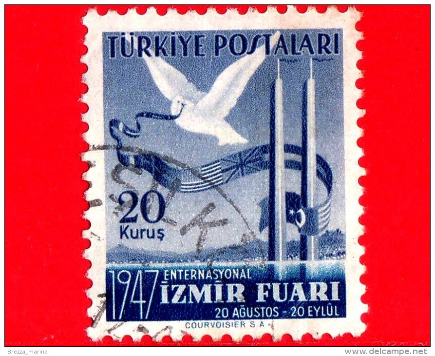 TURCHIA - Usato - 1947 - Colomba E Bandiere - Fiera Internazionale Di Izmir - 20 - Gebruikt