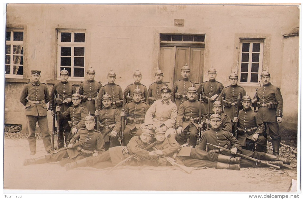 FLOMBORN Kr Alzey Soldaten Rekruten Gruppenporträt Pickelhaube Regiment 38 Original Private Fotokarte Gelaufen 22.3.1915 - Alzey