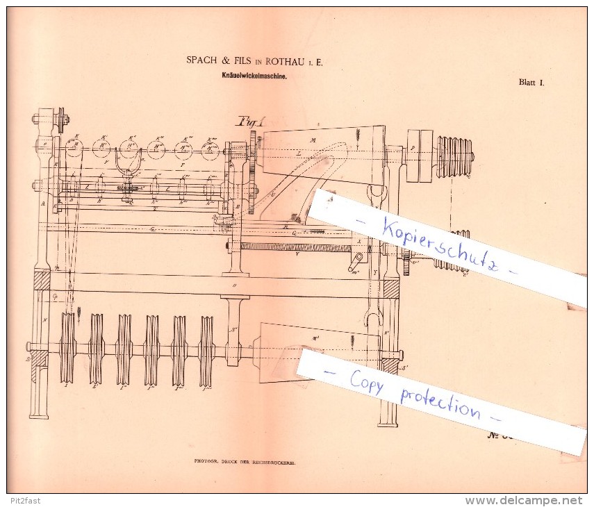 Original Patent - Spach & Fils In Rothau I. E. , 1885 ,  Wickelmaschine !!! - Rothau
