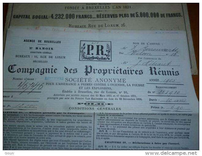 AA3-7 LC139 Documents Enveloppe Et Contrat 1905 - Assurances Les Propriétaires Réunis - Bank En Verzekering