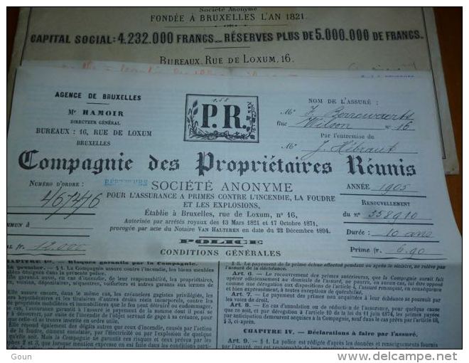 AA3-7 LC139 Documents Enveloppe Et Contrat 1905 - Assurances Les Propriétaires Réunis - Banque & Assurance