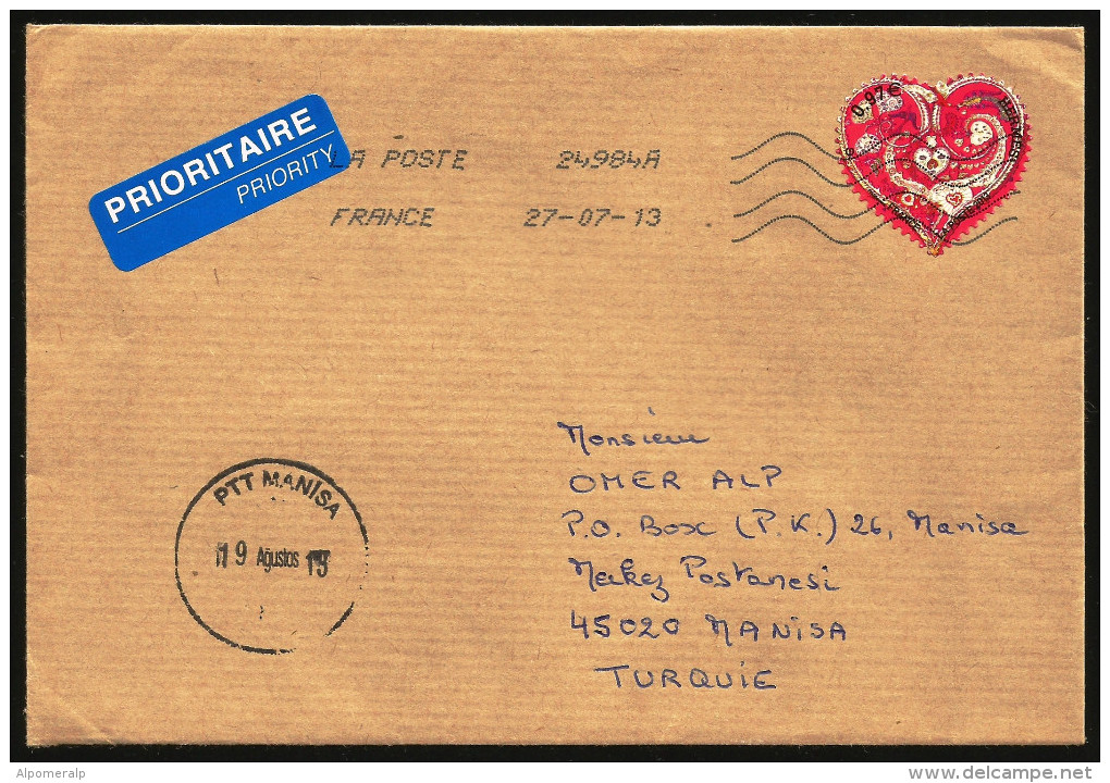 France - 2013 Hermès Hearts | Valentine Day | Self-adhesive, Postal Used Mail Cover 27.07.2013 - Other & Unclassified