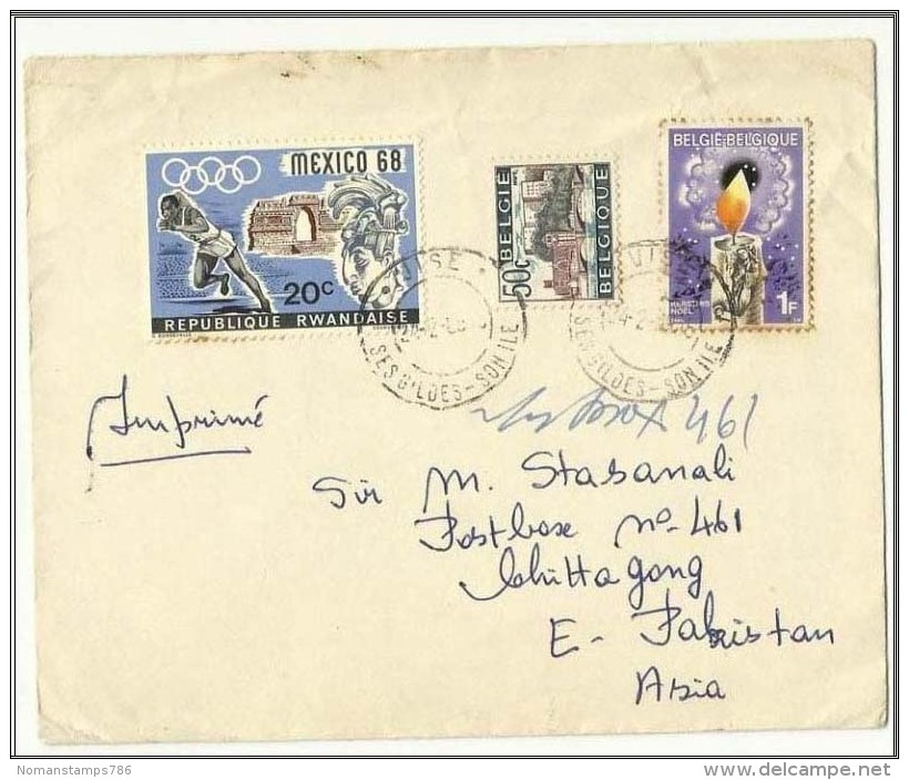 Belgium Air Mail Postal Used Cover Belgie To Chittagong Rwandaise Mexico 68 Olympic Stamp Belgique - Other & Unclassified