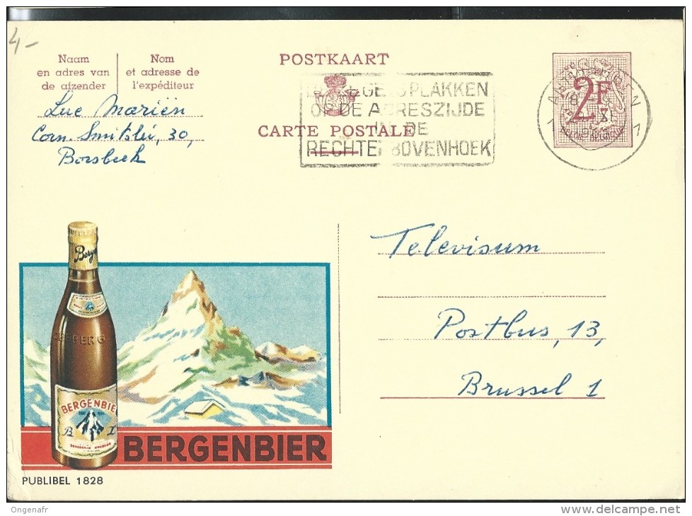 Publibel Obl. N° 1828 (Bière; Bier:   BERGENBIER, Suisse; Cervin, Montagne) Obl: Antwerpen - Publibels