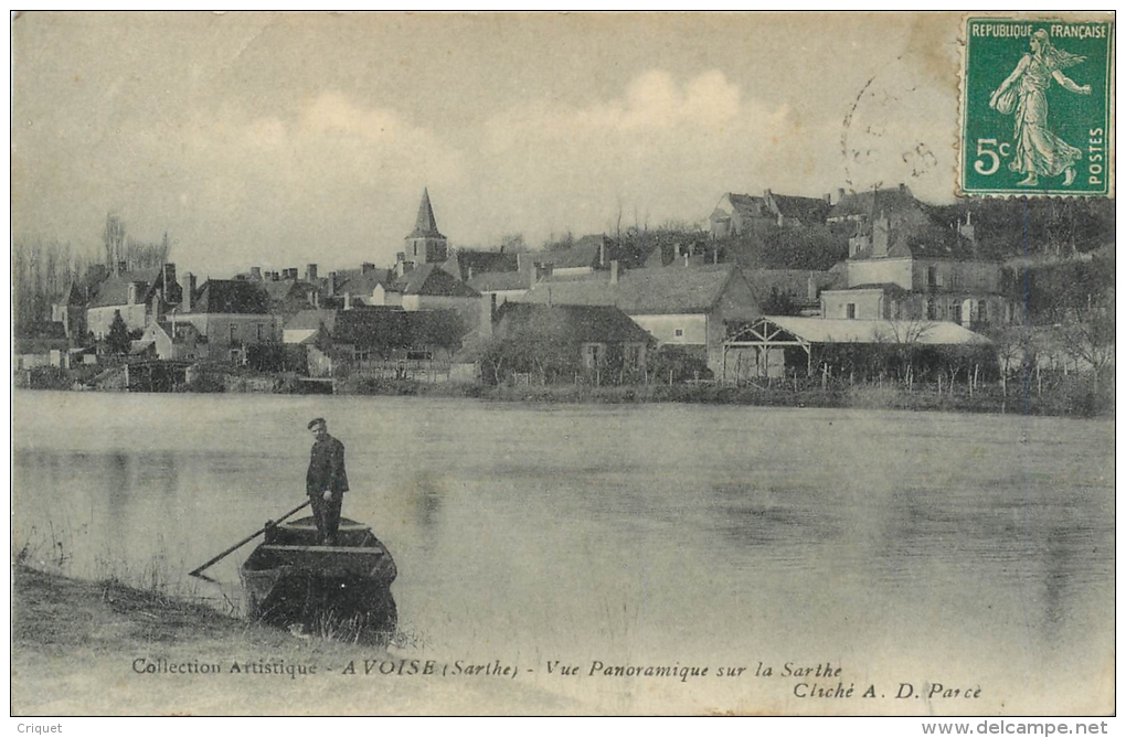 Cpa 72 Avoise, Vue Sur La Sarthe, Homme En Barque Au 1er Plan - Autres & Non Classés