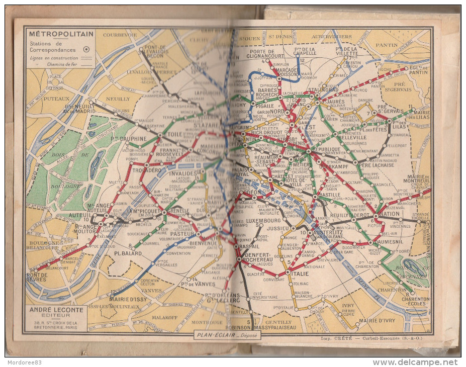 Tracé Complet Des Rues De Paris Et Du Métropolitain 1/17.500 ème 8 Couleurs Metro Plan éclair - Europe