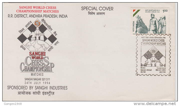 India   1994  Chess  World Championship  Hyderabad Special Cover  # 88282  Inde Indien - Chess