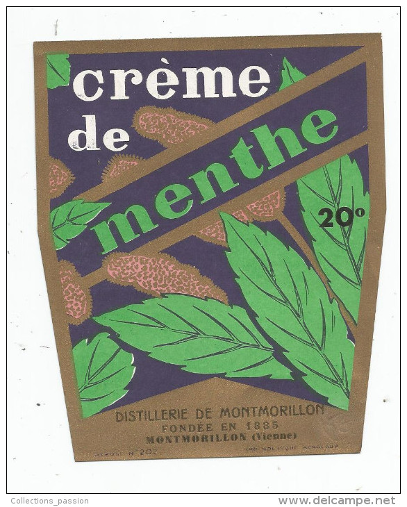 étiquette , DISTILLERIE DE MONTMORILLON  , Vienne , CREME DE MENTHE , Fondée En 1885 - Sonstige & Ohne Zuordnung