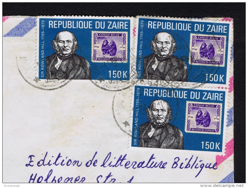 Chimpanzés Animals Faune Rowland Hill Courrier Mail Inventeur ZAIRE 3x Cover Stamp´s On Stamp´s  Sp3695 - Chimpanzees