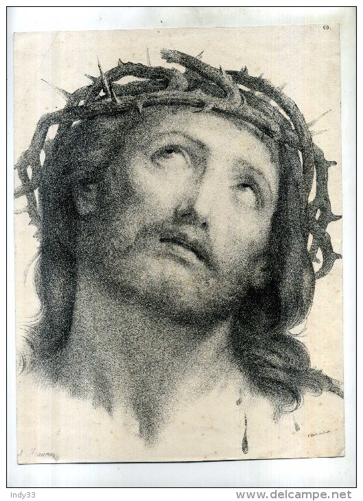 - TÊTE DE CHRIST . LITHO DU XIXe S. DECOUPEE . - Religion & Esotérisme