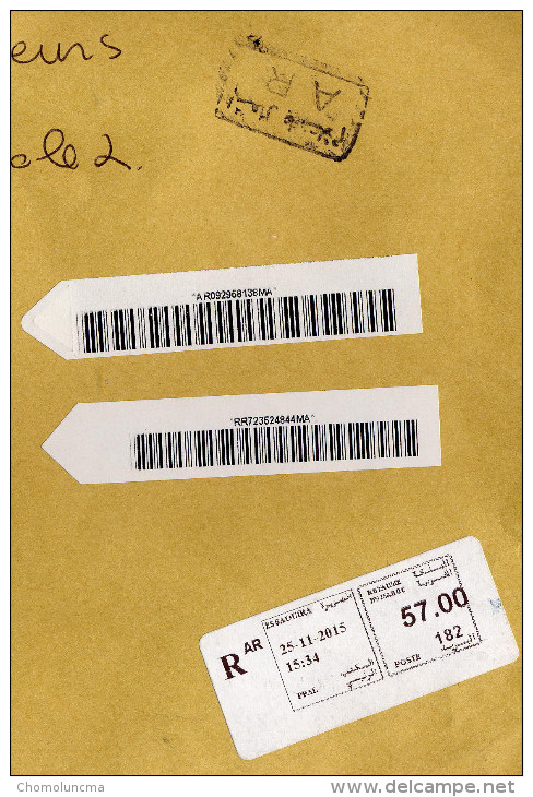 2015 Recommandé Vignette Label Avec Cachet A R Maroc Morocco Essaouira With Delivery Notification Receipt - Morocco (1956-...)