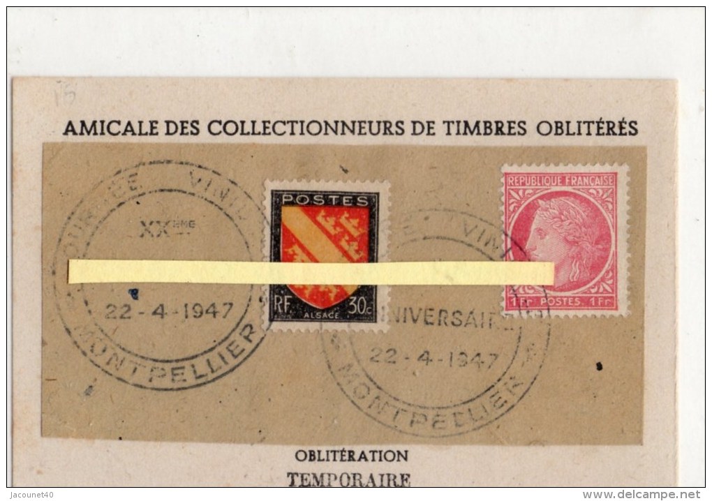 Montpelier 34 Journée Vinicole Cachet Temporaire Du 22/4/1947 - Autres & Non Classés