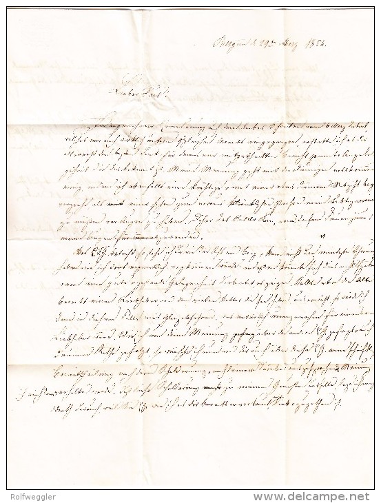 Heimat GR BERGÜN Langstempel Grün 15Rp. Rayon II (Angeschn.)  Auf Brief 1.4.1854 Nach Zuoz - 1843-1852 Kantonalmarken Und Bundesmarken