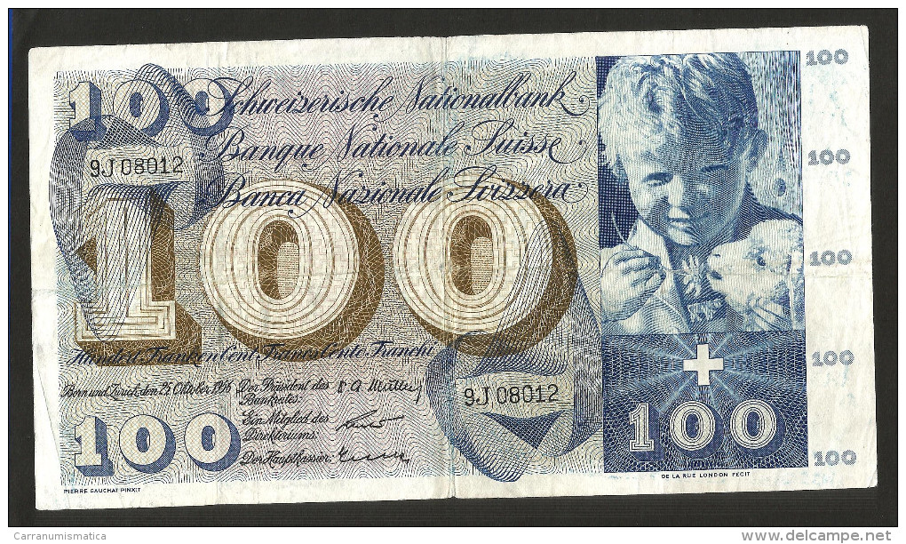 [CC] SVIZZERA / SUISSE / SWITZERLAND - NATIONAL BANK - 100 FRANCS / FRANKEN (1956) SAINT MARTIN - Schweiz