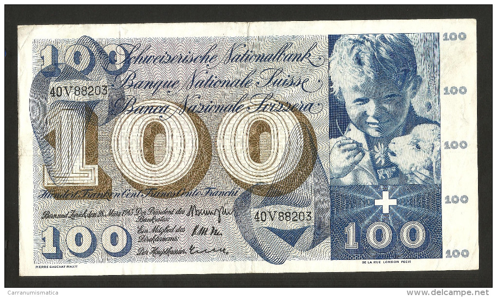 [CC] SVIZZERA / SUISSE / SWITZERLAND - NATIONAL BANK - 100 FRANCS / FRANKEN (1963) SAINT MARTIN - Suiza