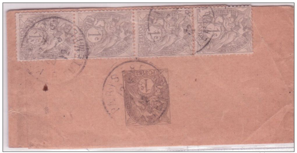 1912- Bande De Journal E P 1c Blanc  + Compl.  Bande De 4  1c Blanc  De Paris Pour Berlin - 1877-1920: Periodo Semi Moderno