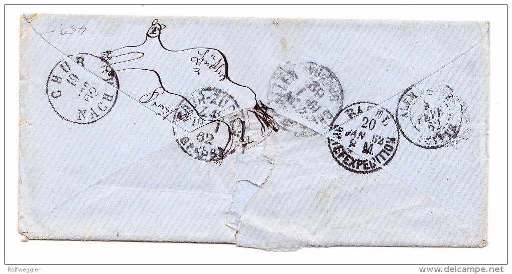 Heimat GR FLIMS 19.1.1862 2 Kreis Stempel Auf Brief Nach Alexandria Egypten - Lettres & Documents